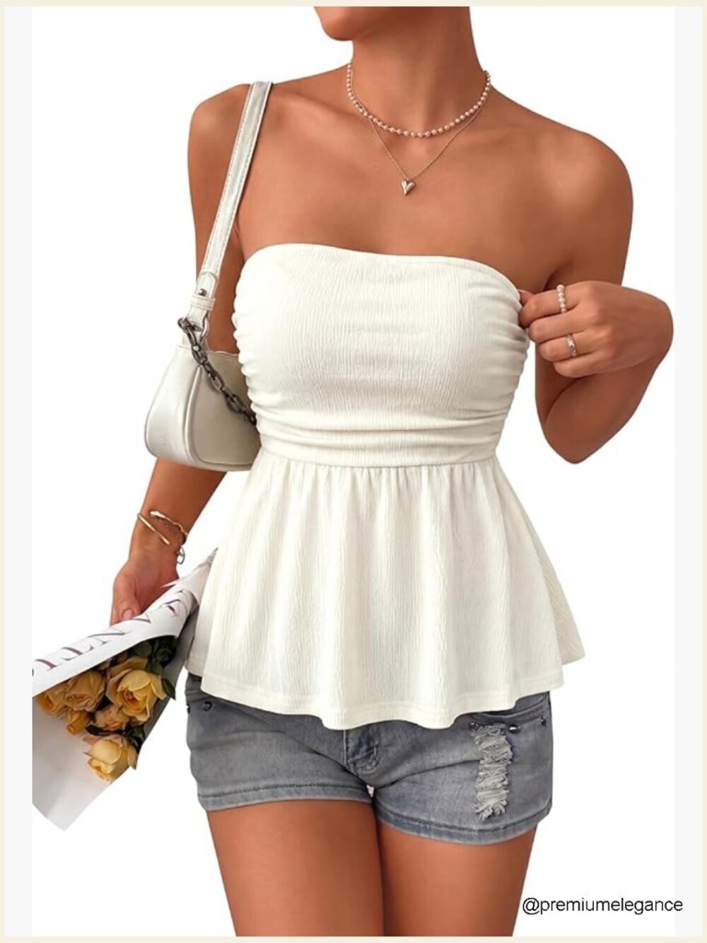 Strapless Ruffle Hem Tube Top Flowy Bandeau Tank Top Going Out Vacation